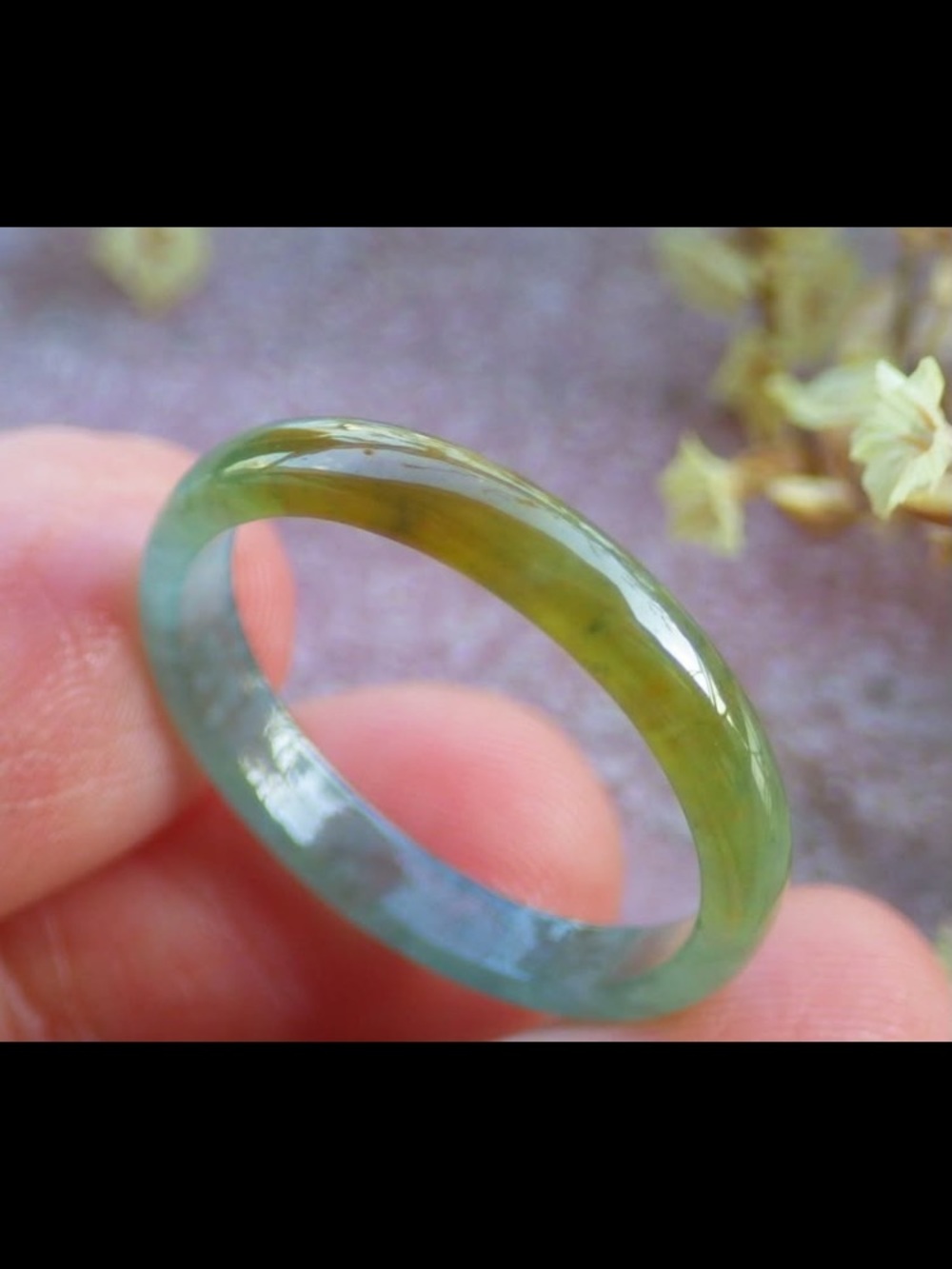 Elegant ring certificate jadeite jade jewelry yellow green thin ring size9.25